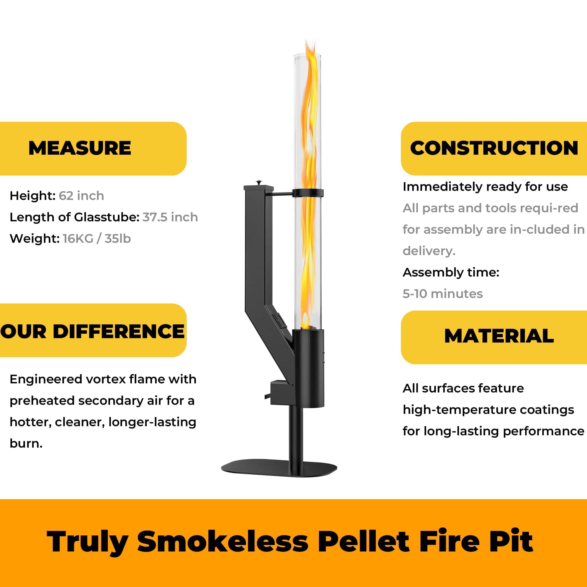 Estufa de pellets para fogata, torre de llama de tubo de vidrio de 72 pulgadas para exteriores, para fiestas de fogatas, jardín, camping y patio trasero