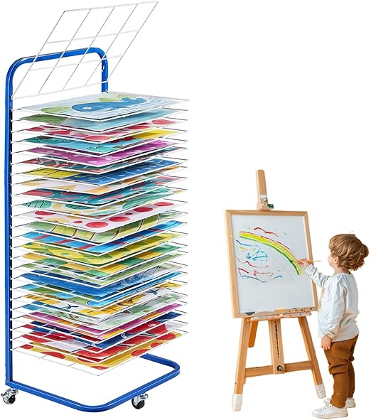VEVOR Art Drying Rack, 25 Removable Shelves 17 x 13 x 39.4 inch Paint Drying Rack with Lockable Wheels, Carbon Steel Painting Drying Rack for Artwork in Classroom, Art Studios and Schools, Black