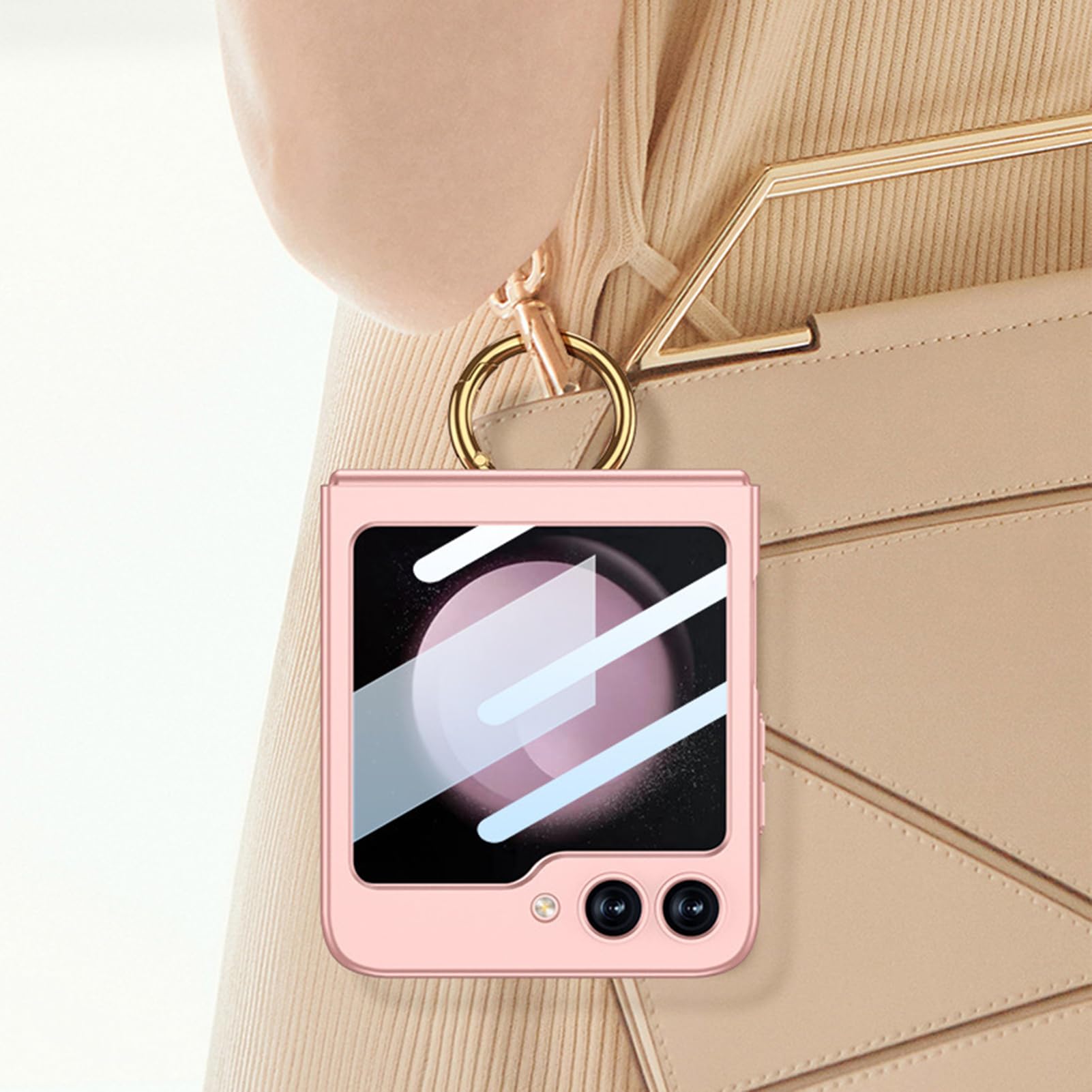 CIRONI Custodia con Cerniera per Samsung Galaxy Z Flip 5, Custodia con Anello in Metallo Placcato e Cover per Schermo AntiGraffio,Grigio