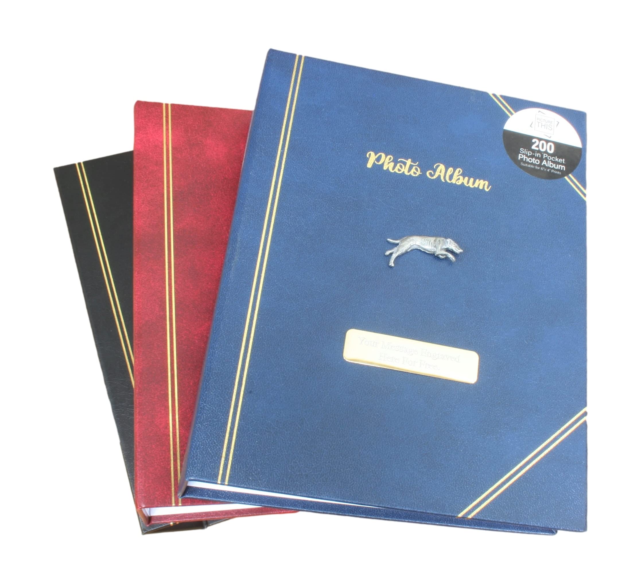 Greyhound Photo Album 200 Slots 6x4 Photographs Free Engraving (Black) 165
