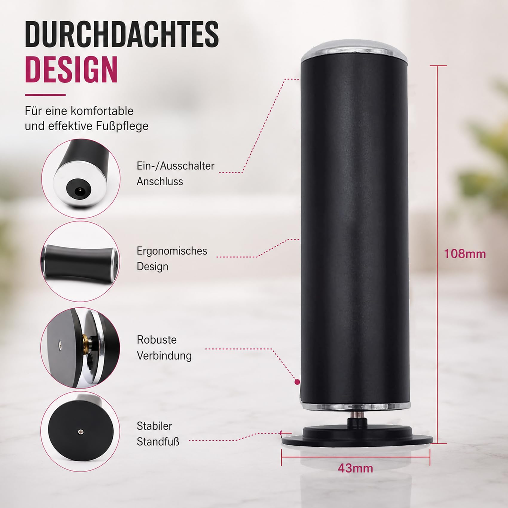 2027 NEU Electric Foot Callus Remover, FußSchleifer mit 60 Schleifscheiben, Stufenlose Geschwindigkeitsregelung für Abgestorbene Haut, Rissige Haut, Hornhaut (Schwarz+Silber)