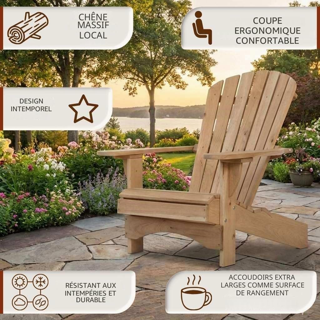 Original Dream-Chairs Seit 2007 Chaise Adirondack Chaise de Jardin Comfort en chêne en kit Chaise d'extérieur résistante aux intempéries pour la détente en extérieur Charge maximale 170 kg
