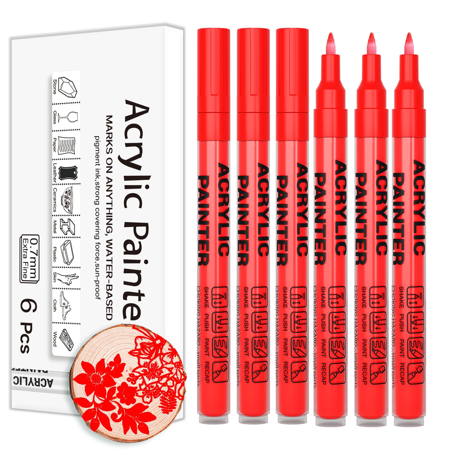 Alitastro Acrylic Paint Pens Waterproof Markers 6 Red Permanent Marker Pens Acrylic Pens for Rock Painting Glass Stone Ceramic Metal Fabric Pebble Painting pens Craft Supplies โ image 1