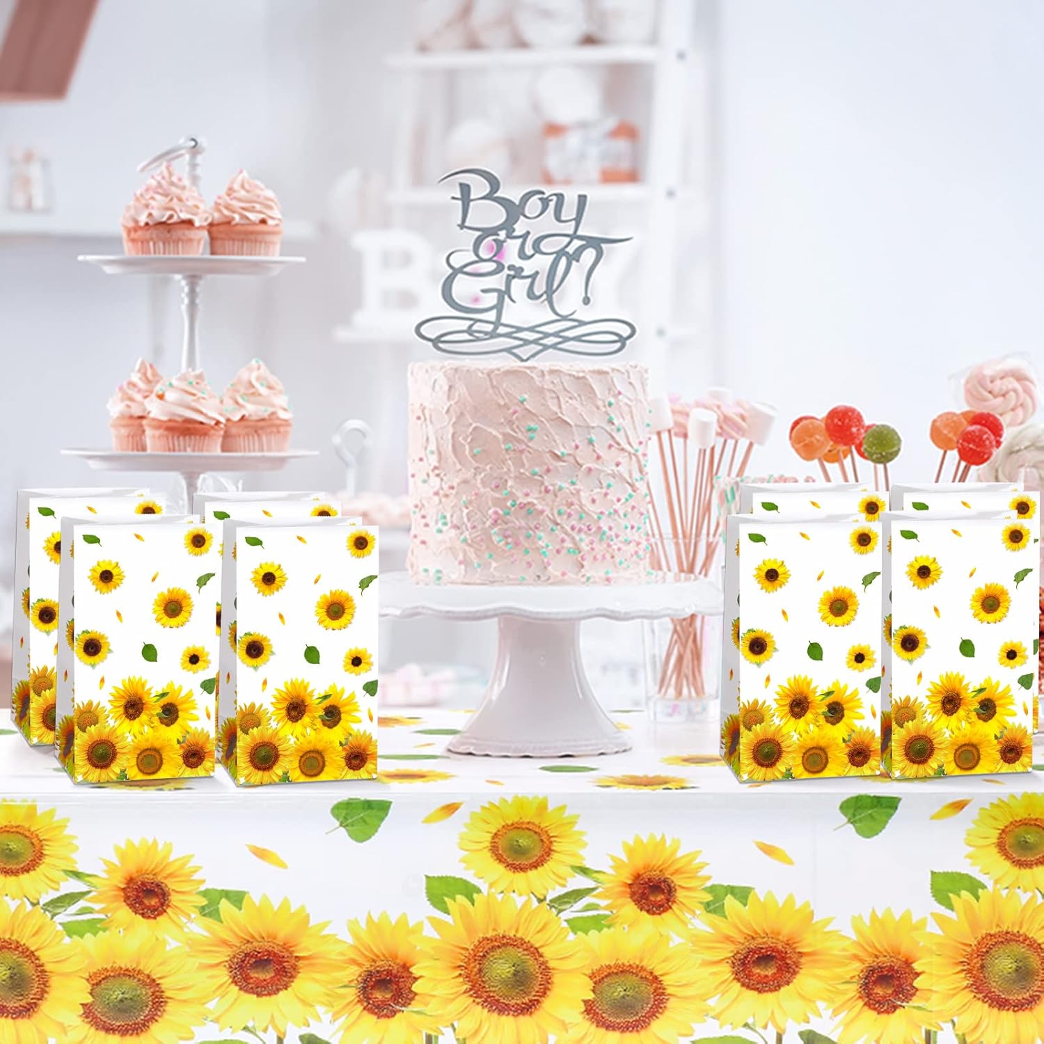 28 Pieces Sunflower Party Favor Bags Sunflower Goodie Treat Gift Candy Bags for Birthday Party Suppliers Baby Shower, 8.3 x 4.7 x 3.1 Inch - Image 5