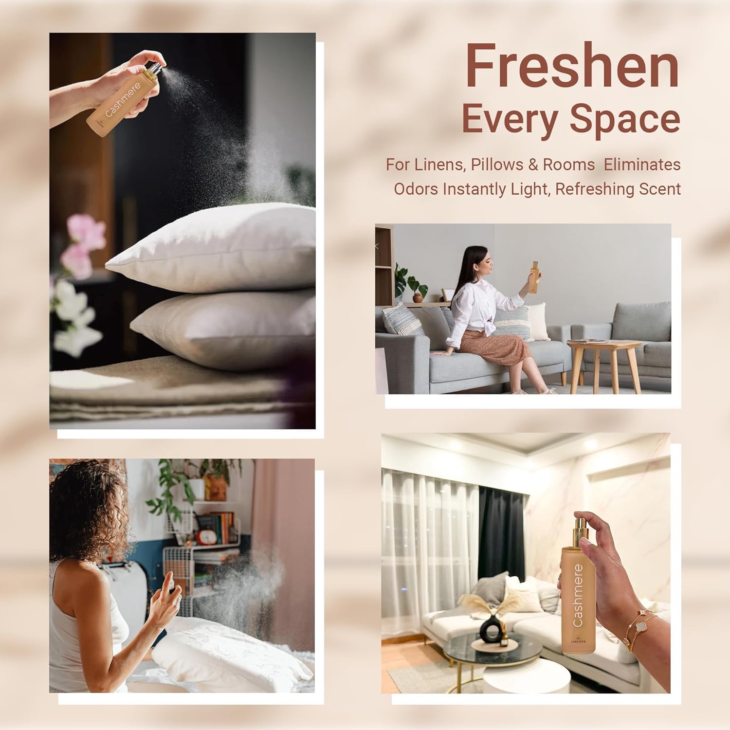 Lincove Luxury Room Spray - Vegan Cashmere Room Freshener for Linen and Bedding - 4 Oz Odor Eliminator Air Freshener for Bedrooms, Guestrooms