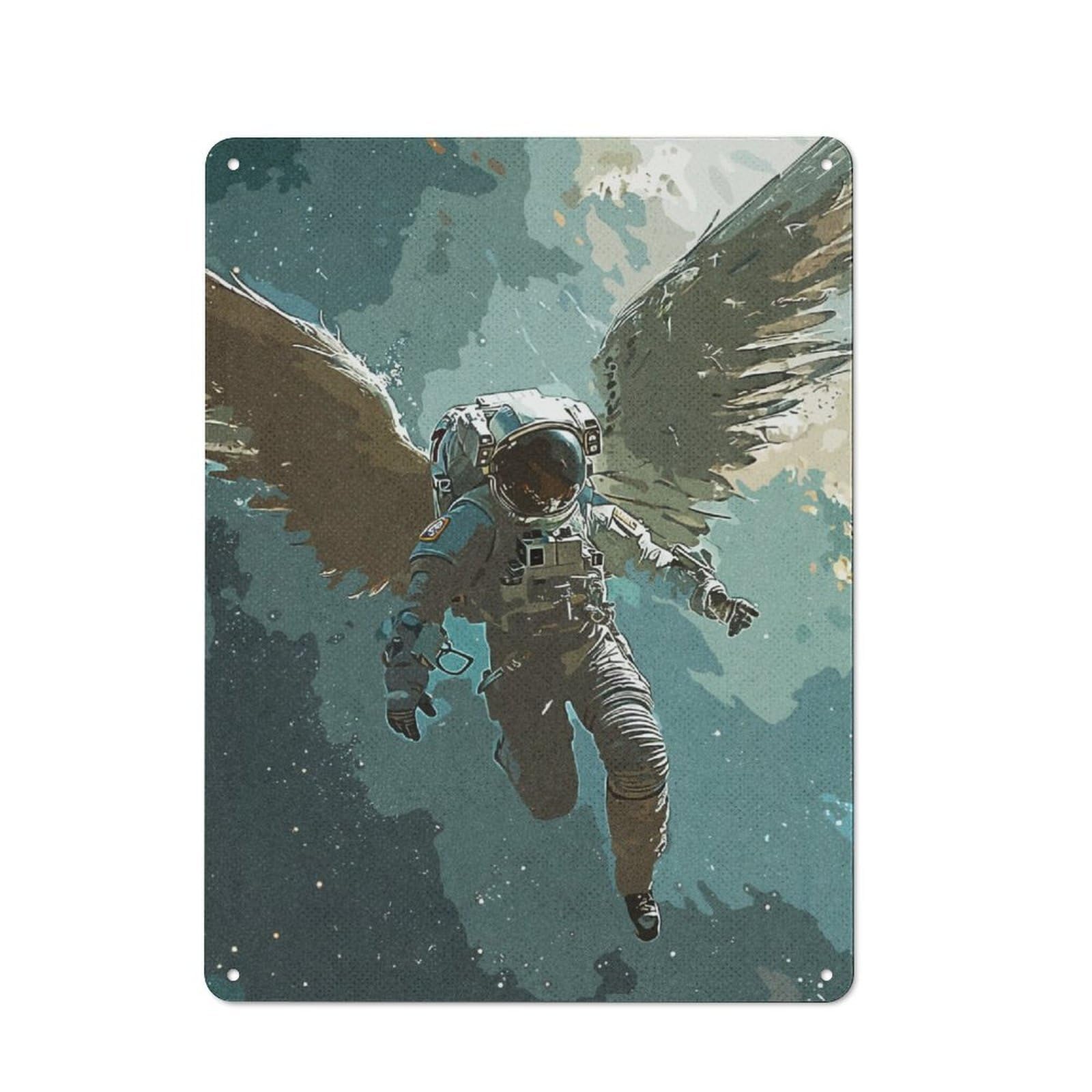 Junmoney Astronaut Angel Metal Sign 40X30cm With For Hallway Wall, Vintage Decor, For Vintage Wall Decor Fans, For Themed Room Decoration