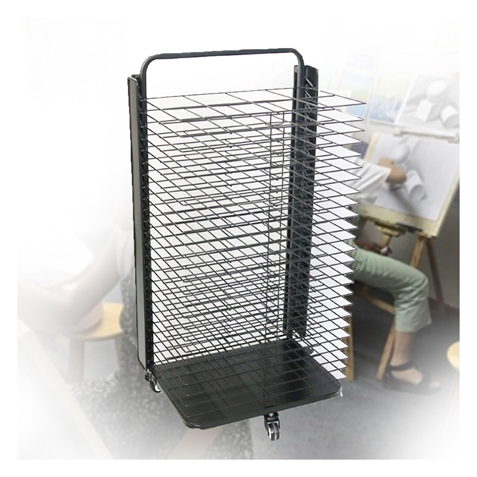 Aioneer Art Drying Rack With 25 Shelves, Mobile Metal Art Storage Rack With Brake Wheels, Removable Stack Rack For Schools, Classrooms, Studios & Art Clubs