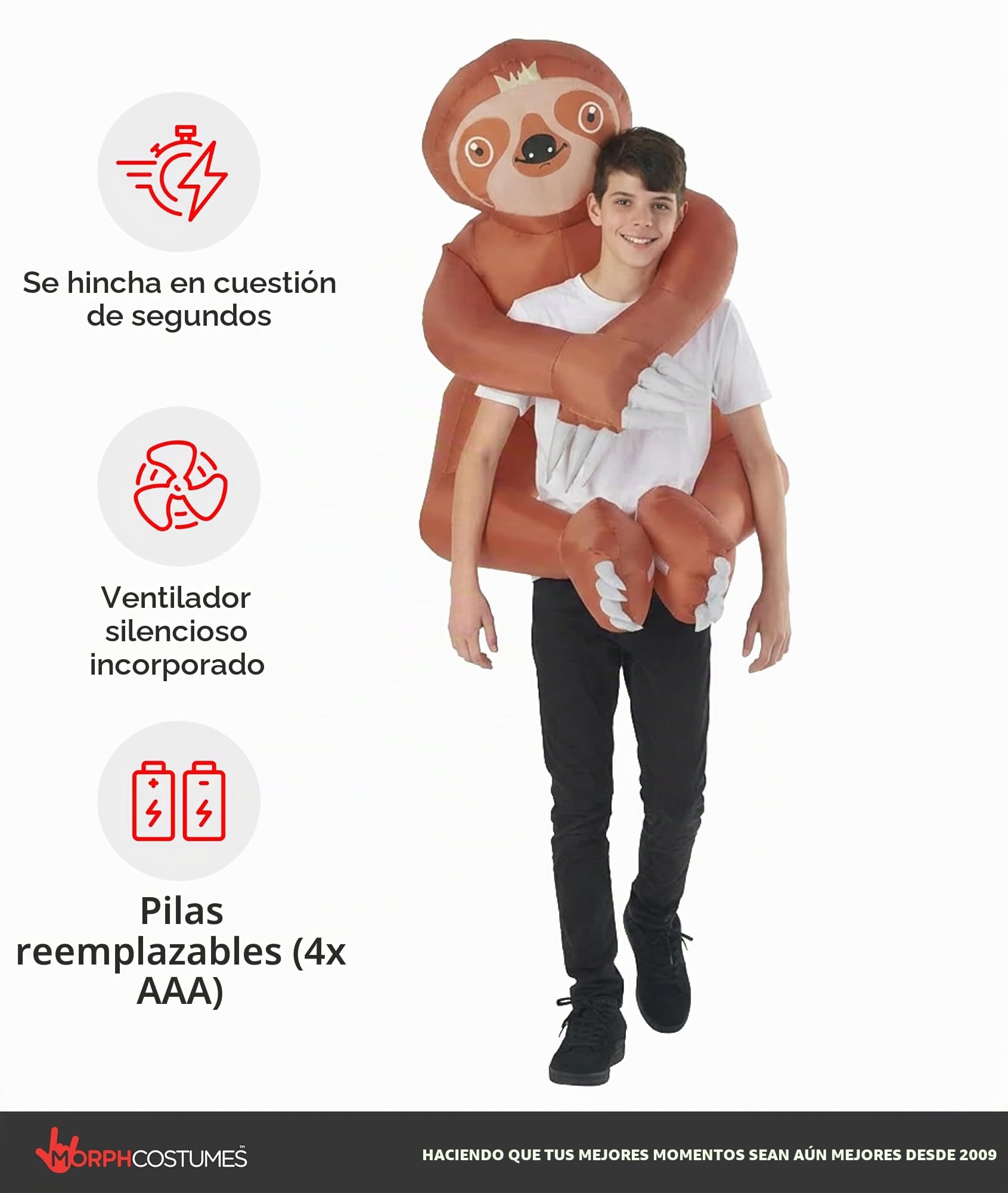 Morph Disfraz Hinchable Niño Oso Perezoso, Disfraz Animales para Carnaval y Halloween, Talla única