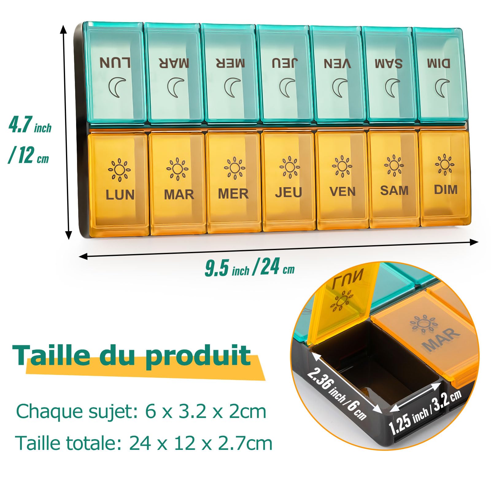 Portapillole Settimanale Katutude Con 14 Scomparti – Organizzatore Giornaliero Per Medicine E Vitamine, Piccolo E Portatile