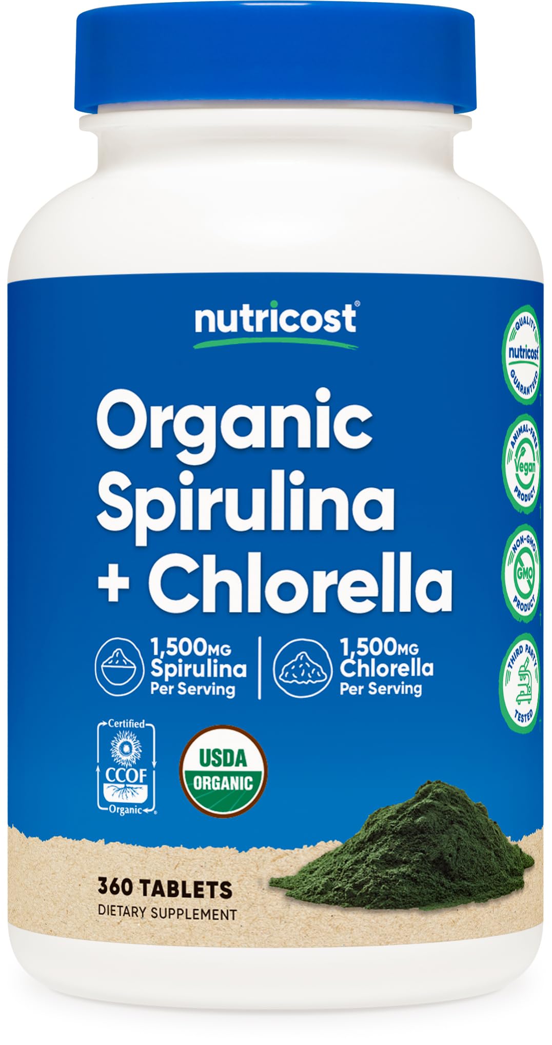 Nutricost Organic Spirulina + Chlorella (3,000mg) 360 Tablets, USDA Organic 360 Count (Pack of 1)