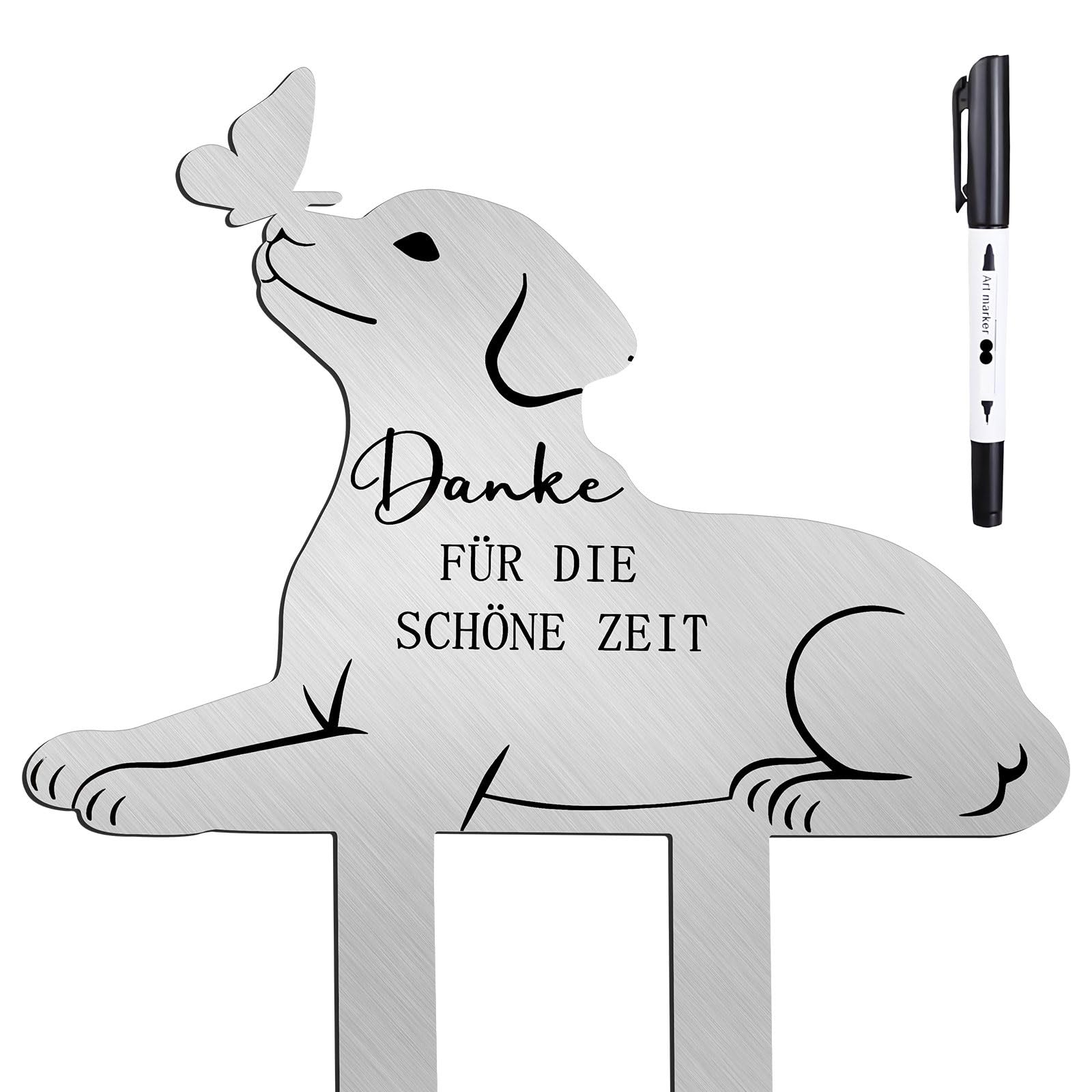 Grabstein Hund, Inschrift “Danke Für Die Schöne Zeit”, Grabschmuck Wetterfest, Aus Metall, Witterungsbeständig, Andenken für Hunde, Gedenken das Geliebte Haustier, Erste Wahl für Tierhalter