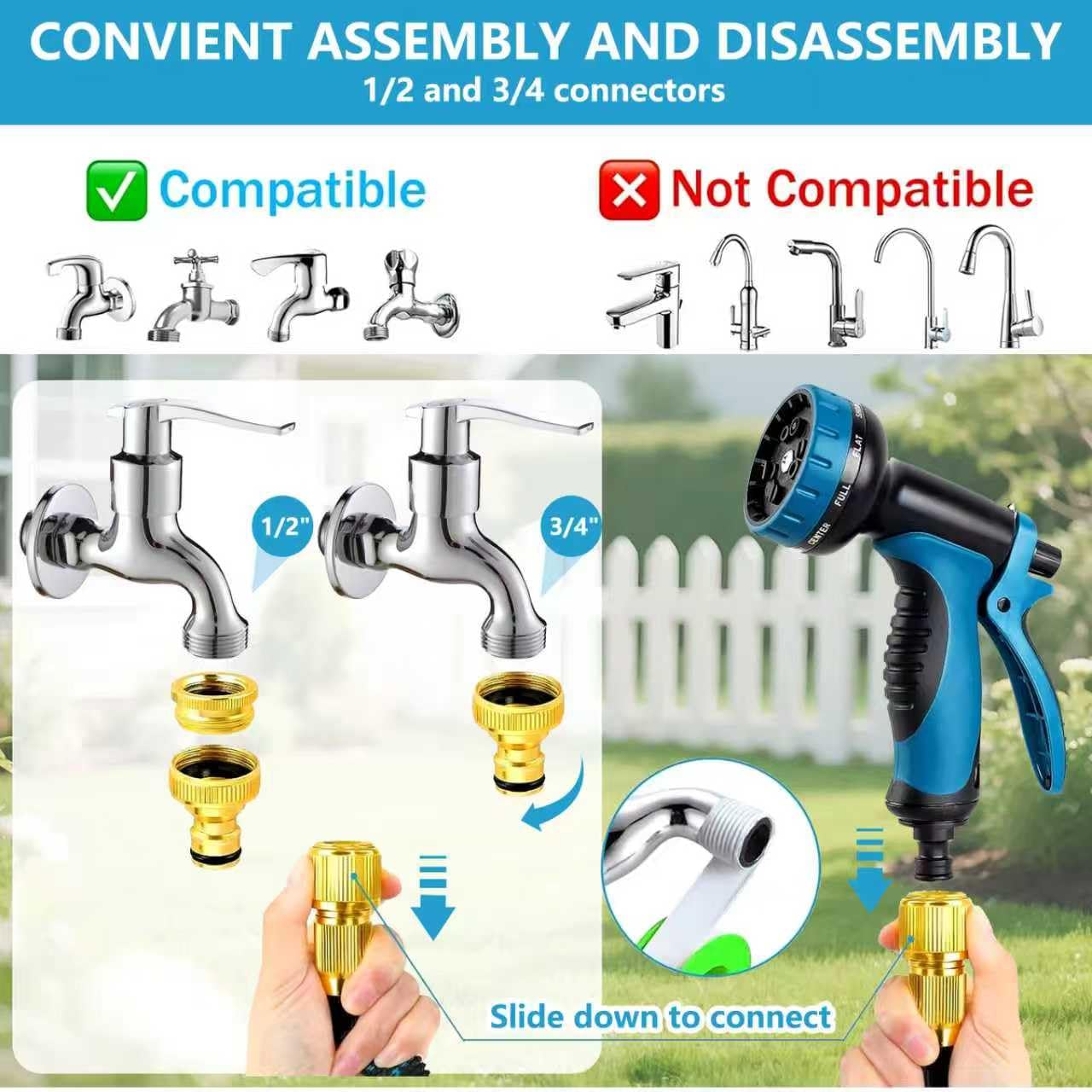 Manguera de jardín expandible,Manguera de jardín flexible expandible de 15 m,con pistola de pulverización de 10 modos,con conectores de 1/2 pulgada y 3/4,de agua para regar el lavado de coches (30M)