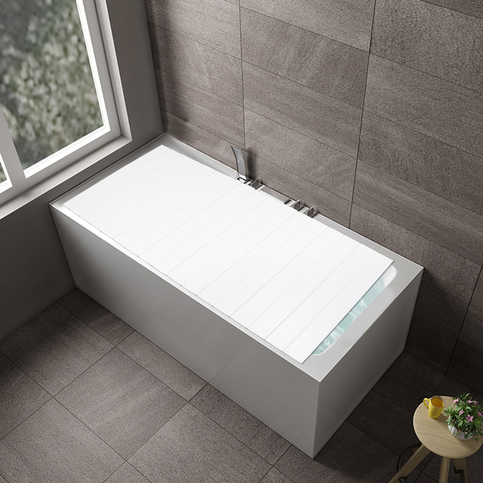 Badewannenabdeckung, 180x80 cm Faltbare Badewanne Brett PVC Badewannen Abdeckung für Hause, Badezimmer, Weiß