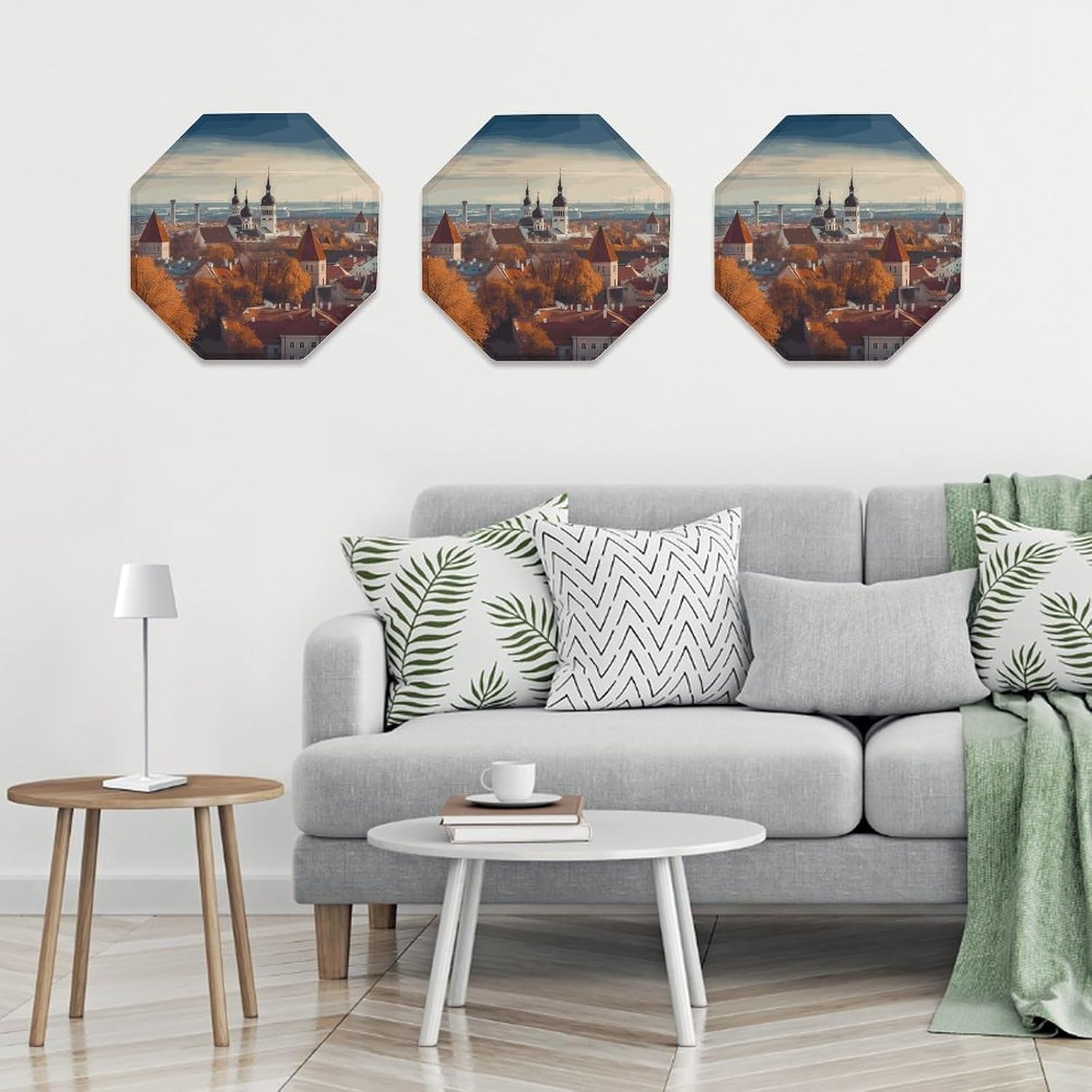 Ctagon Metal Sign for Home, Modern Display Plate for Kitchen, Tallinn Estonia Cityscape Plates Accent Hanging Wall Decorations 3PCS for Living Room, Bedroom, Hallway, Hotel
