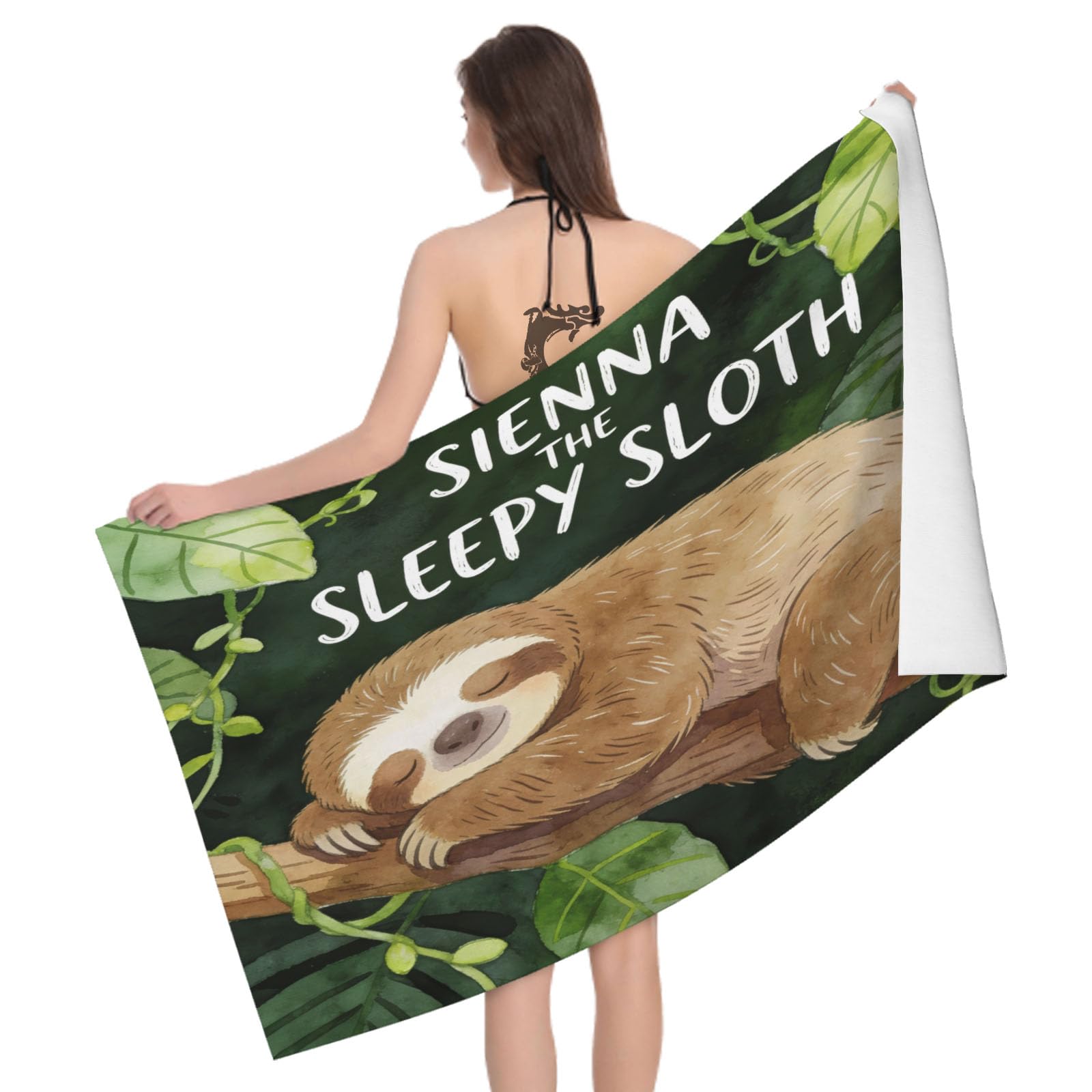 Leichong 3D Sloth Illustration Beach Towel Large Microfiber Soft Quick Dry for Adults, Cartoon Animals Bath Towel Lightweight Soft Absorbent for Travel Swimming Pool Sports, 180 x 90 cm