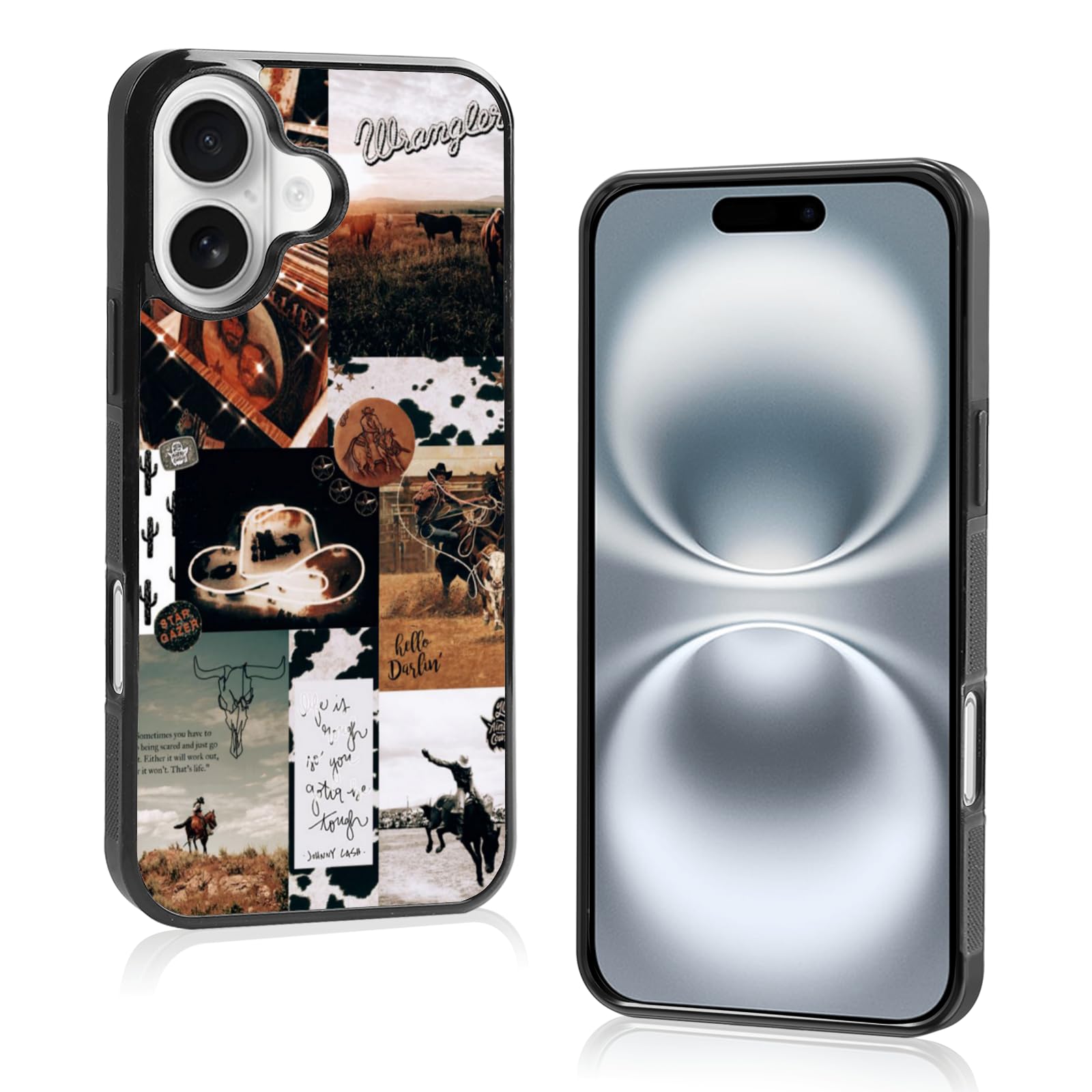 Cool Cowboy Cowgirl Horse Phone Case, Hippie Western iPhone 16 Case, Non-Slip Design and Shock Absorption, Soft Silica Gel Frame Support Country Phone