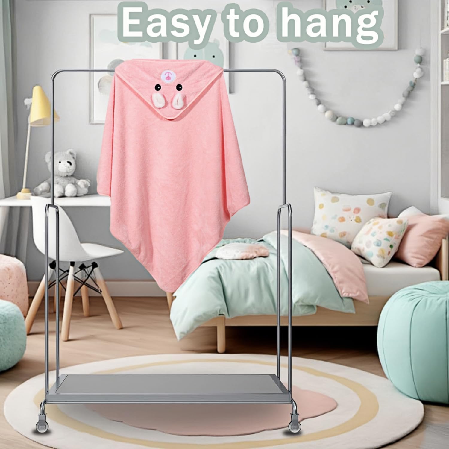 Juego de toalla de baño y paño de algodón orgánico con capucha para bebé, ultrasuave, 80 x 80 cm, esencial para recién nacidos con adorable diseño de conejo rosa, perfecto para bebés y niños