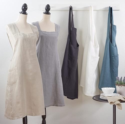 Miniatura 4 de Fennco Styles Delantal de cocina de lino puro 100% con espalda cruzada, Peltre