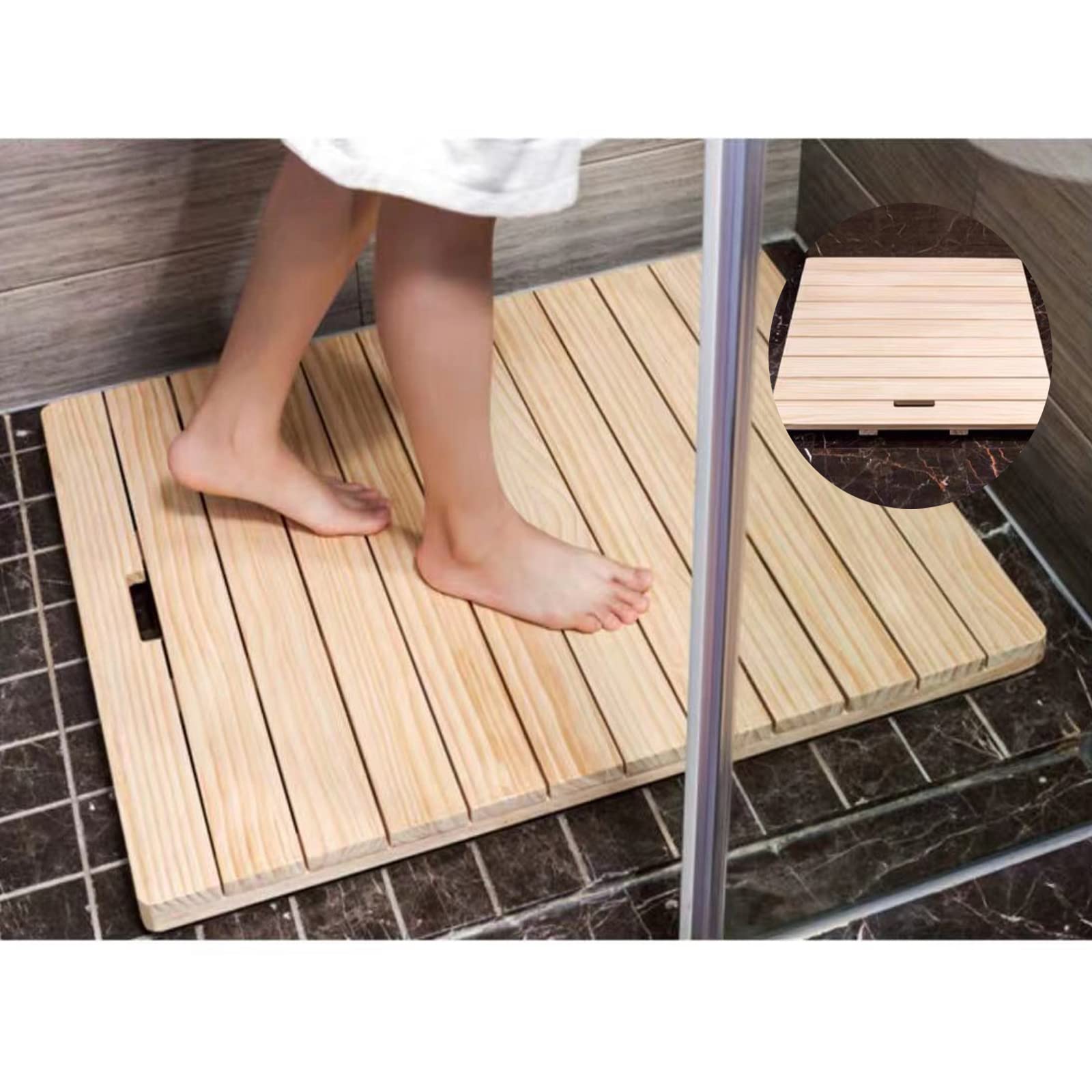 Tapis de Douche Multifonction antidérapant rectangulaire en Bois pour Salle de Bain et Cuisine 90 x 70 cm (35 x 28 Pouces) Imperméable et Durable Facile à Nettoyer