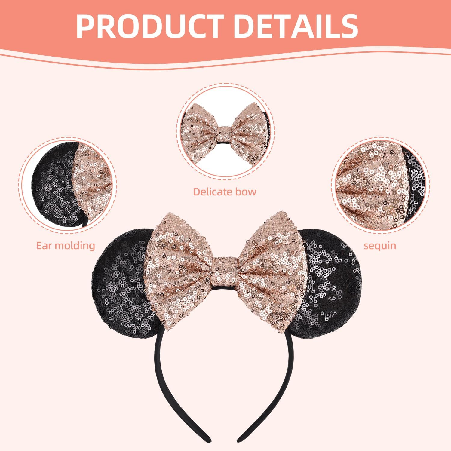 Amazon.com: Seamoy Sequin Rose Gold Minnie Headband with  display picture 2