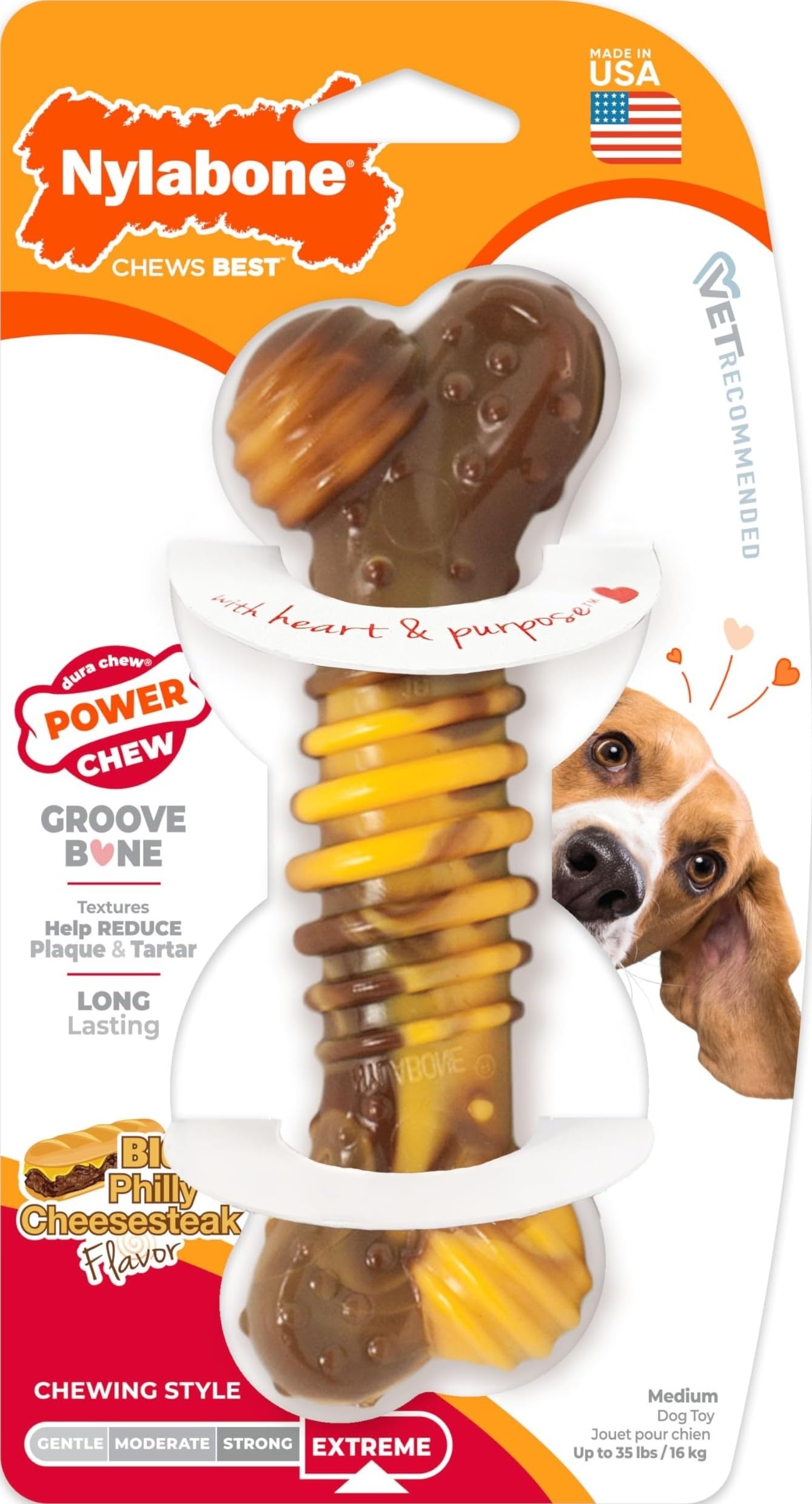 Nylabone Dog Extream Chew Texture Bone Toy Beef &Cheese Flavout Medium