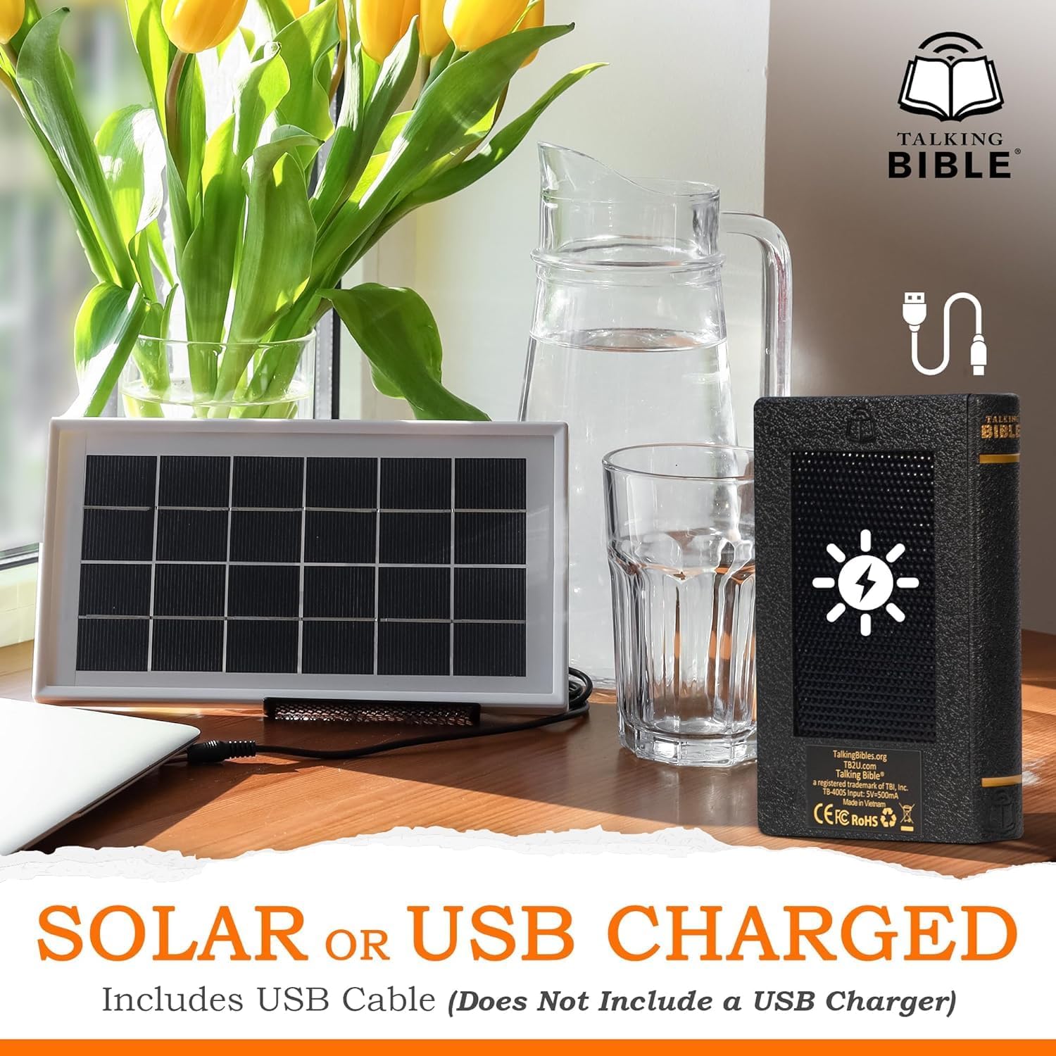 Electronic Holy Bible Audio Player in English for Seniors, Kids and The Blind, Solar and USB Rechargeable, KJV (King James Version), Black