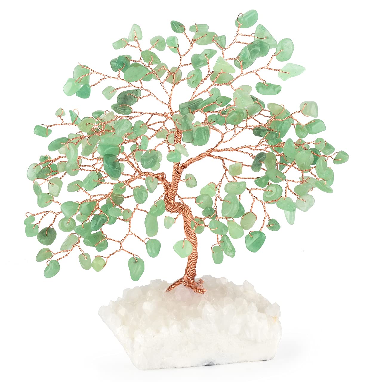 MASGEMES Crystal Tree of Life,Aventurine Jade Clear Quartz Cluster Base,Bonsai Feng Shui Decor Money Tree,Healing Crystals Positive Enegy,Gift Size