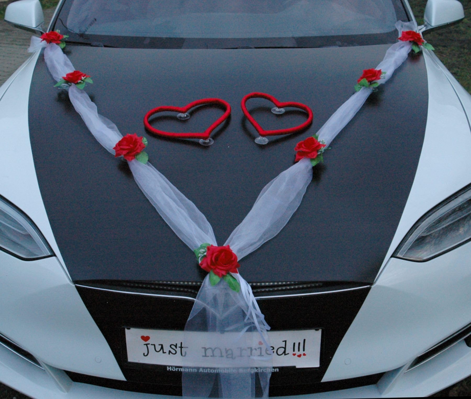 HERZSCHMUCK Décoration de voiture pour couple de mariés - Rose - Décoration de voiture de mariage - Guirlande de voiture (M rouge blanc)