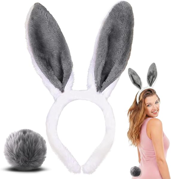 CHONGQILAO Diadema con orejas de conejo, accesorio para disfraz de conejo, diadema para adultos, orejas de conejo, diadema para Pascua, cosplay, fiesta - 1