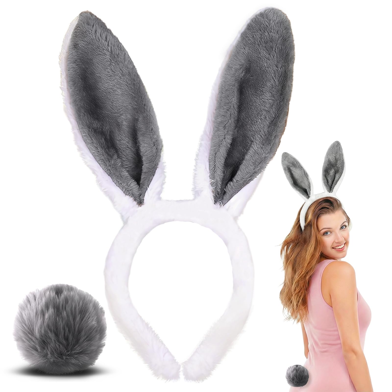 CHONGQILAO Diadema con orejas de conejo, accesorio para disfraz de conejo, diadema para adultos, orejas de conejo, diadema para Pascua, cosplay, fiesta - 2