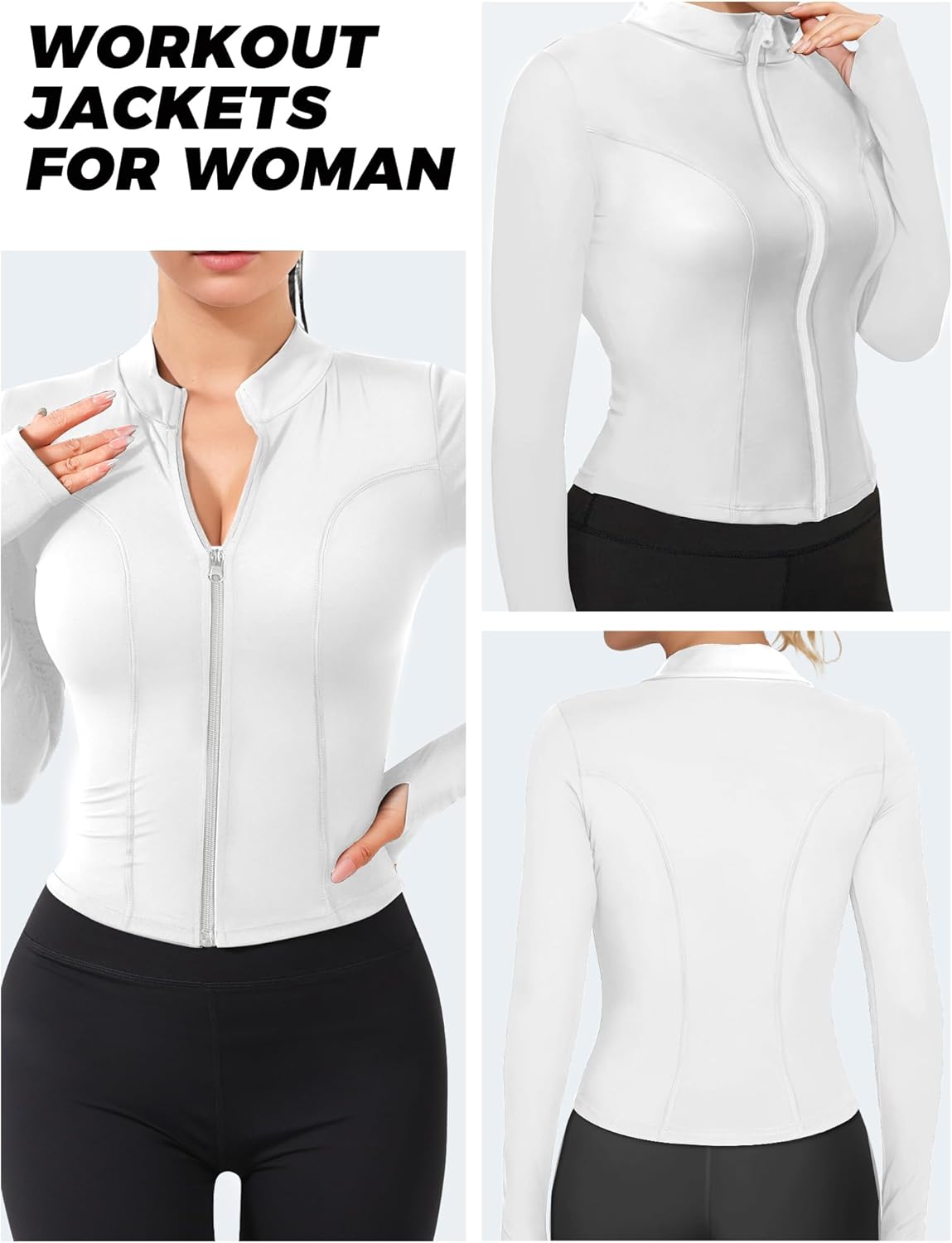 AURUZA Womens Workout Jackets, Lightweight Zip Up Athletic Jacket for Women Cropped Workout Gym Running Tops With Thumb Holes - Image 3