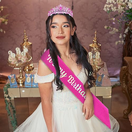 Miniatura 10 de YISSION Corona de tiara de princesa de cumpleaños para niñas y mujeres, corona de reina y banda de feliz cumpleaños, tiaras y coronas de cumpleaños