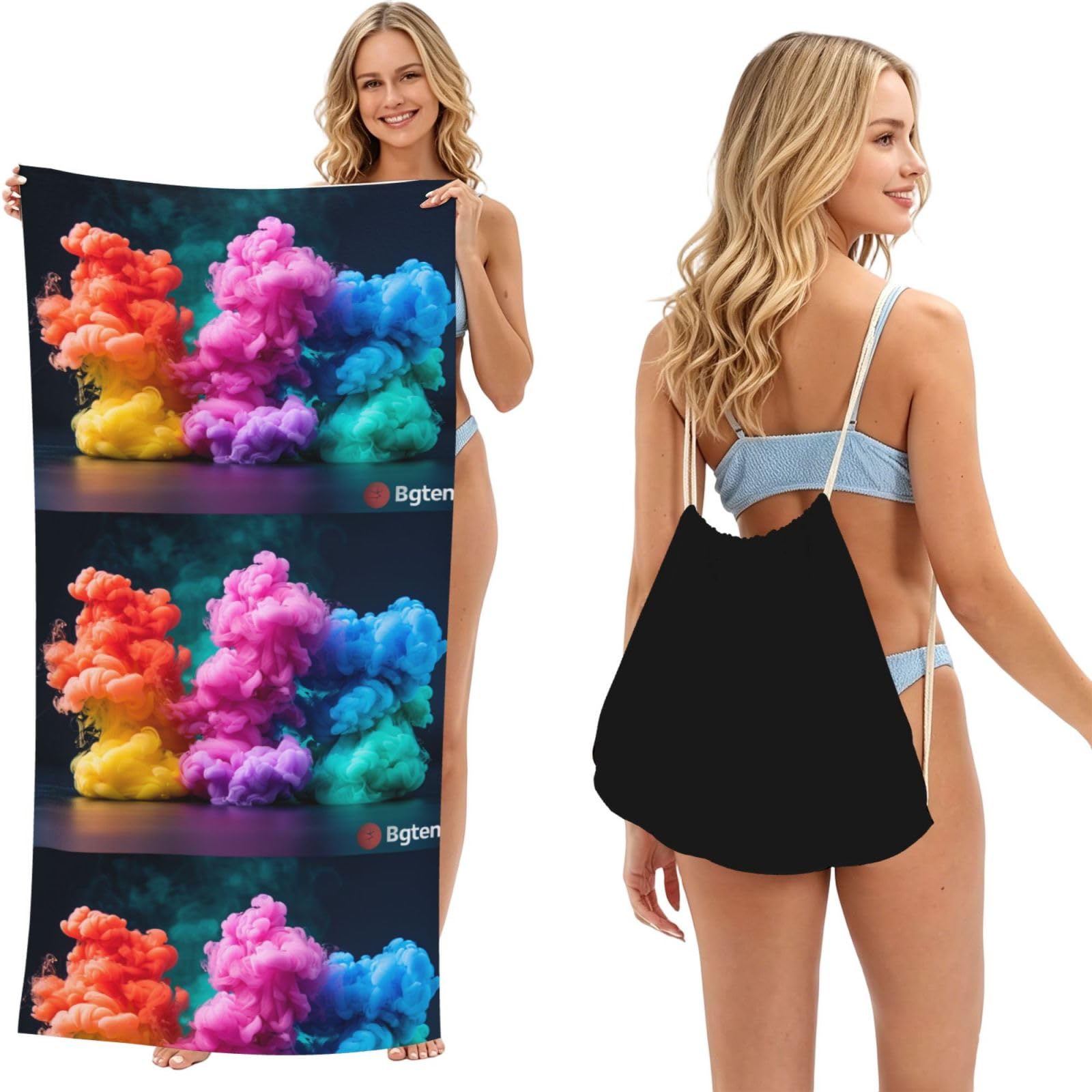 SKGOHLH Unique colored smoke 2in1 Packable Beach Towel Bag Women