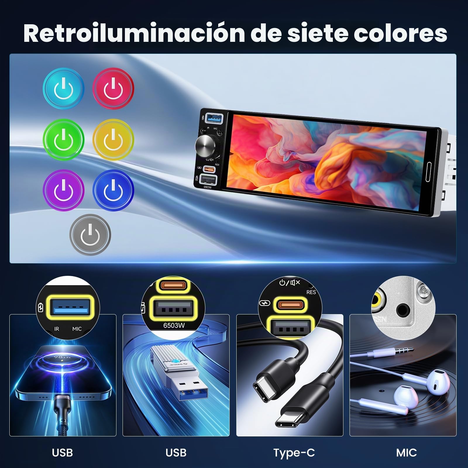 Hikity 6.5" 1 DIN CarPlay Radio Coche con Bluetooth FM RDS | Incell Pantalla Táctil Android Auto Cámara Trasera Mirror Link EQ Control del Volante USB AUX