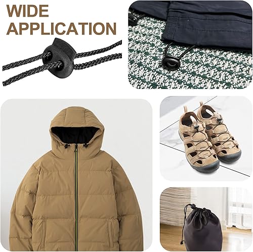 Miniatura 6 de uxcell Palanca de extremo de bloqueo de cordón de resorte, 10 piezas de tapón de resorte de doble orificio, cierre deslizante de aleación para