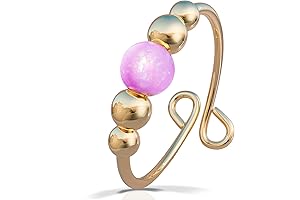 Anxiety Ring Beads For Women - Pink Opal Fidget Ring, Chain Spinner...