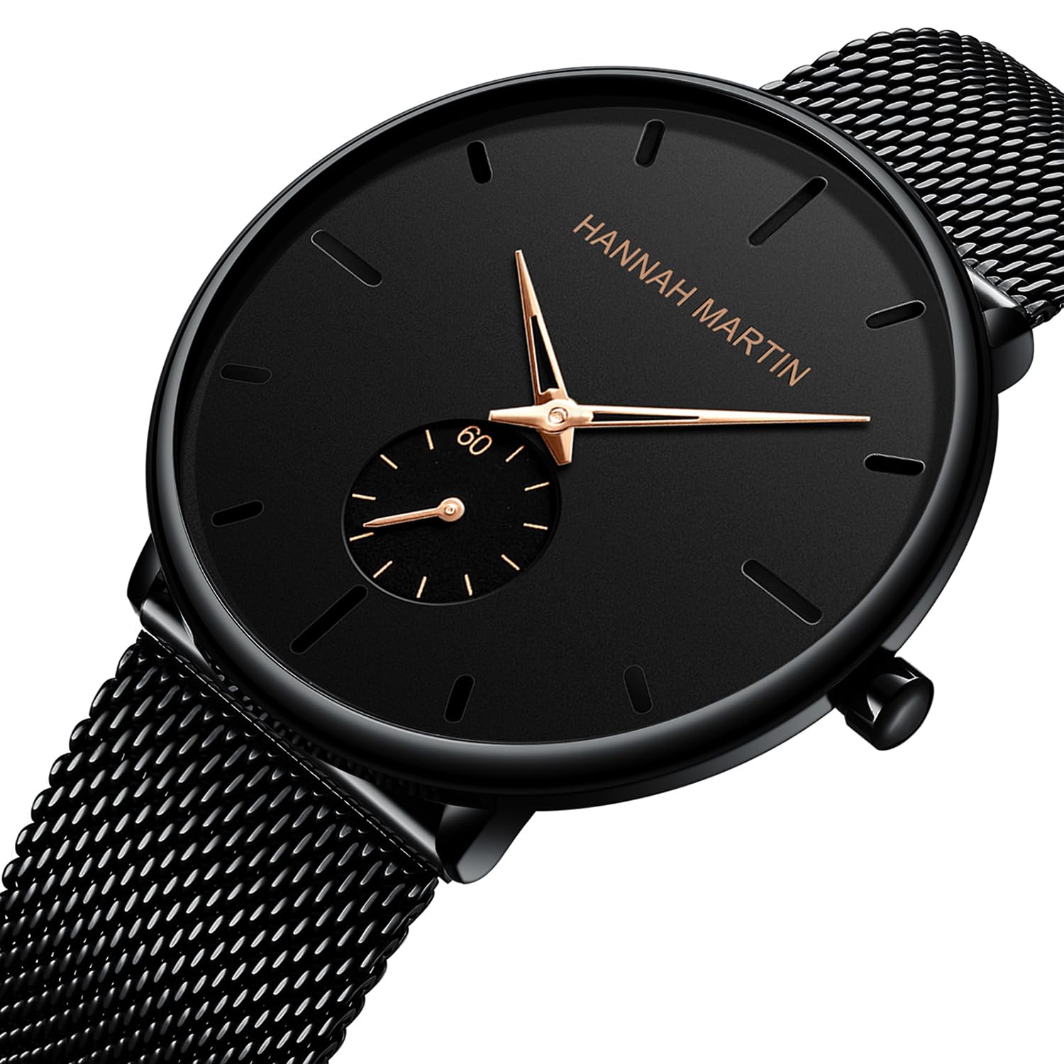 Orologio da polso da uomo, alla moda, nero, ultra sottile, minimalista, unisex, con cinturino in maglia in acciaio inox