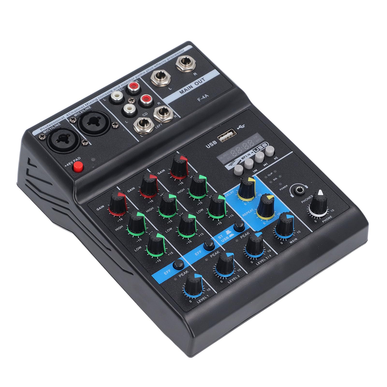 Mixer Audio a 4 Canali Mixer Audio Professionale USB BT per Feste DJ Registrazione in Studio Materiale ABS per Registrazione di Musica su Computer Streaming Live Attrezzatura da