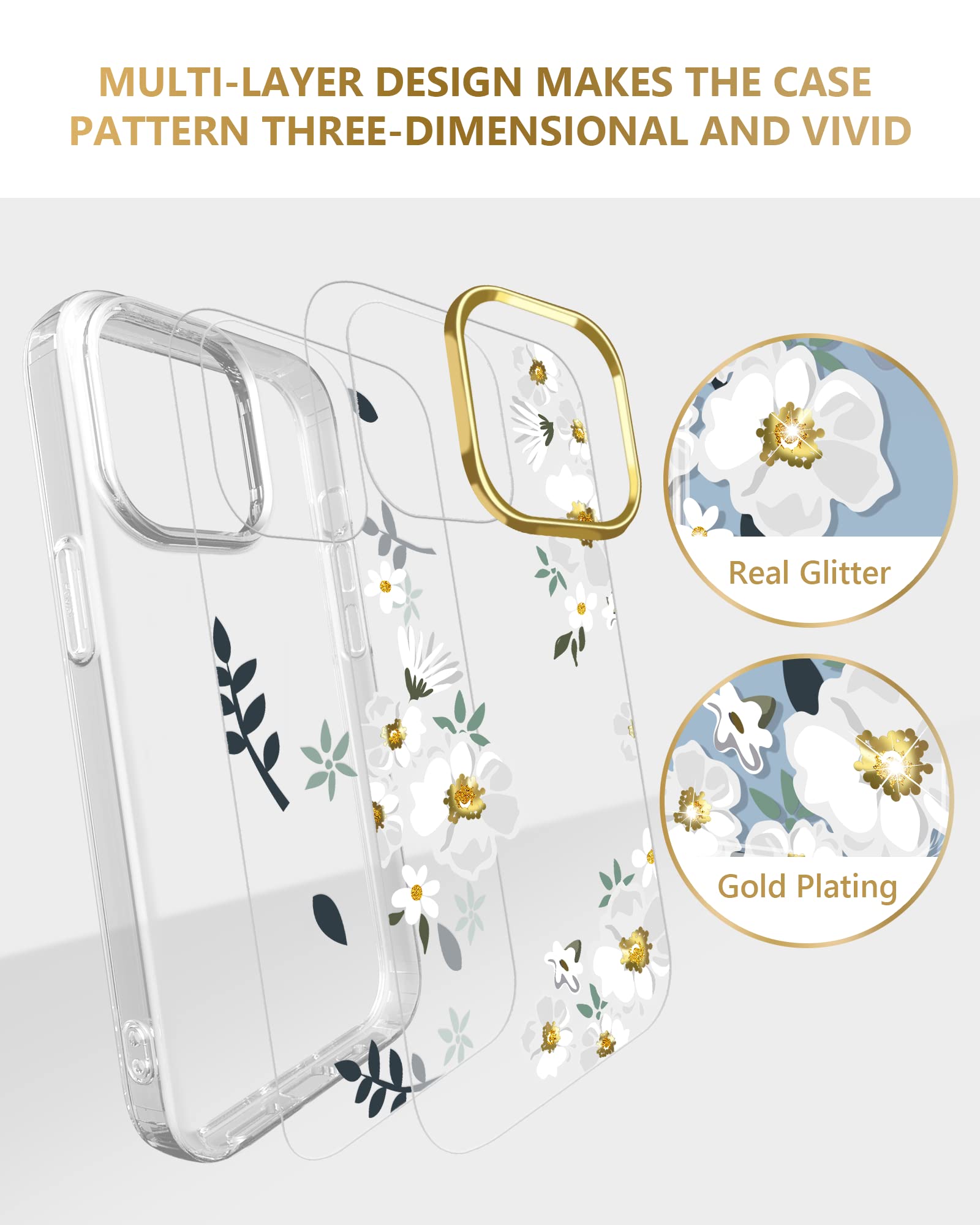 JIAXIUFEN Custodia Trasparente Con Farfalla Placcata Oro Per IPhone Pro 6,1'' (2023) – Antiurto, Ricarica Wireless, Garanzia A Vita - 2