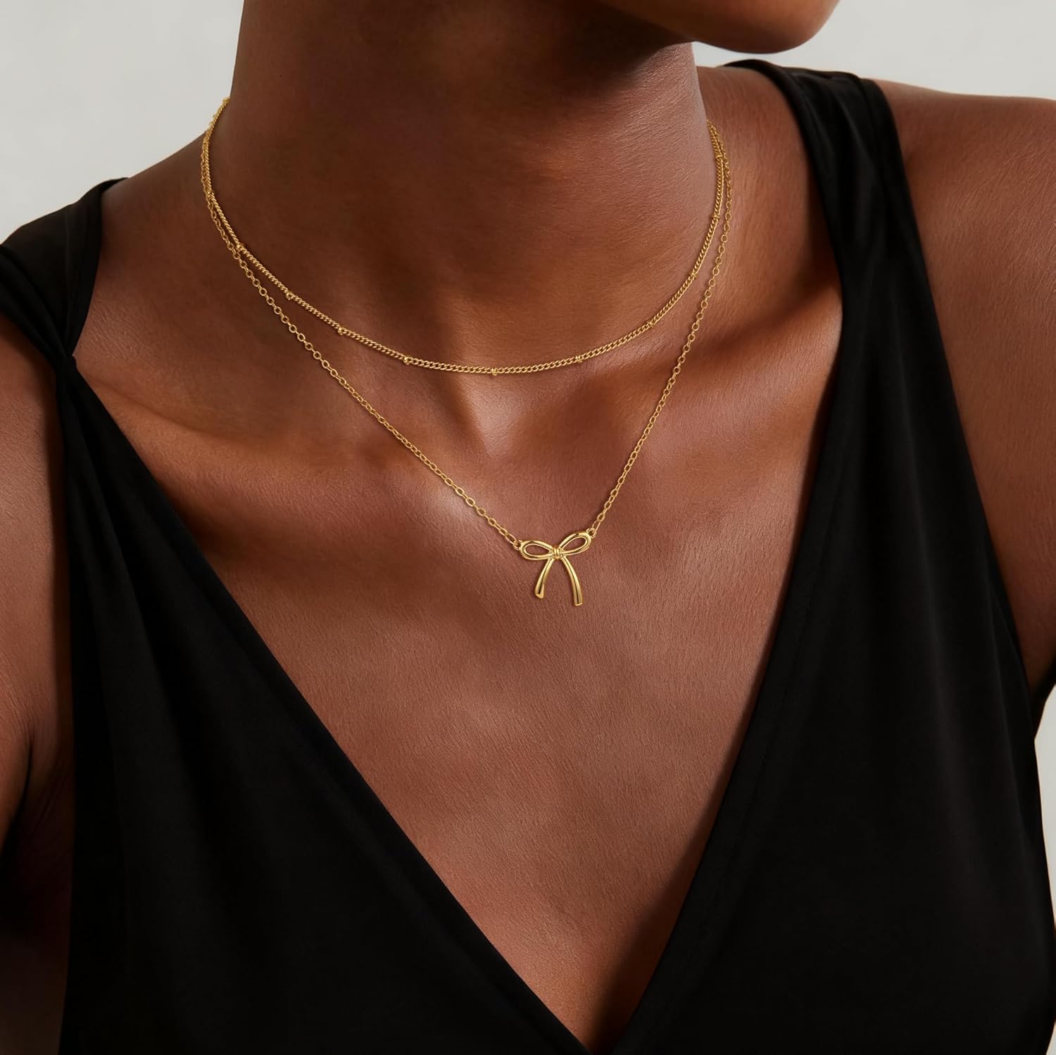 Gold Necklace for Women Dainty Gold Bow Necklace 14K Gold Plated Cute Bow Choker Necklace Small Bow Pendant Charm Necklaces Trendy Christmas Jewelry Gifts for Women - Image 2