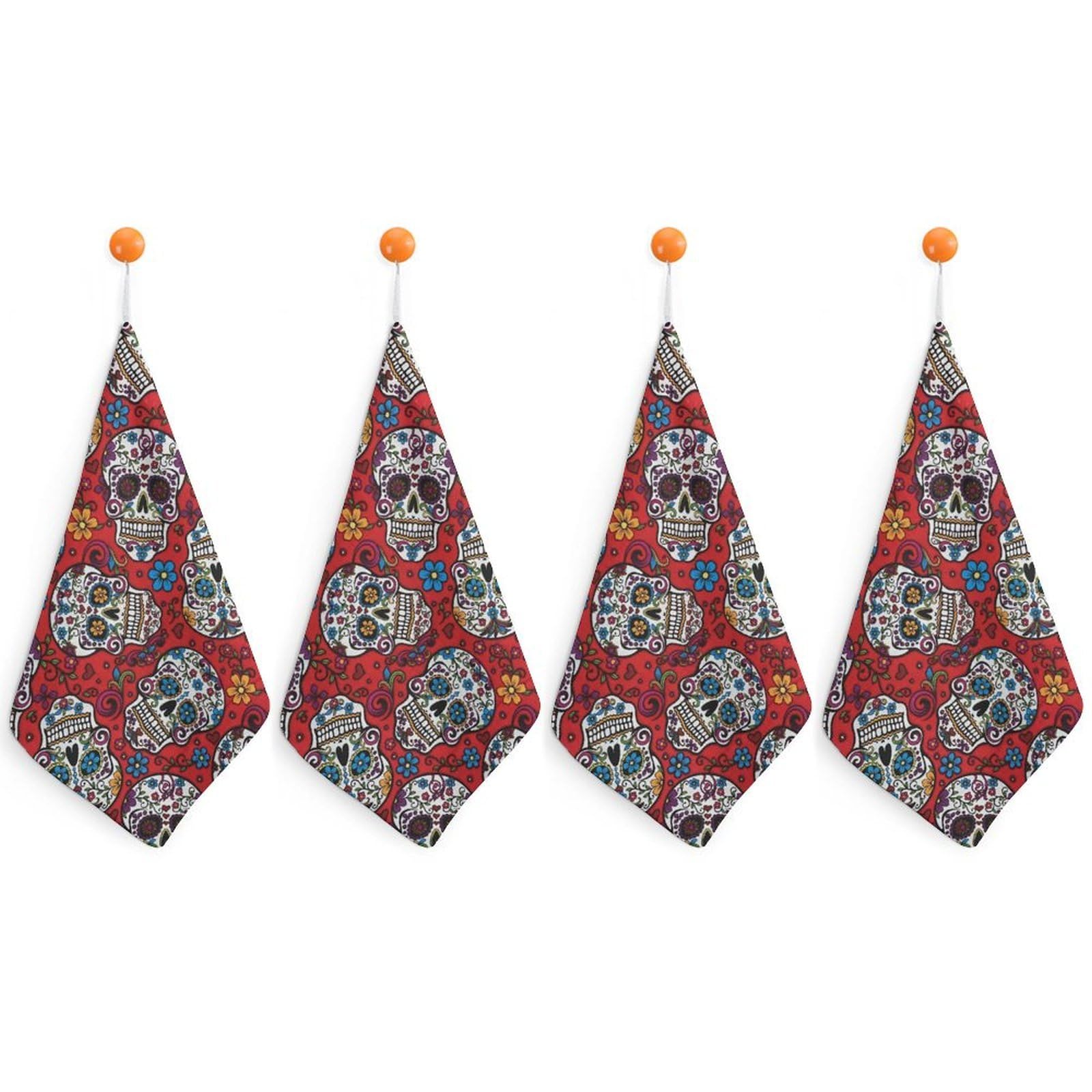 LEDFCVSU 4 Piece Hanging Hand Towels, Mexican Sugar Skulls Small Dry Hand Towel for Kitchen Bathroom