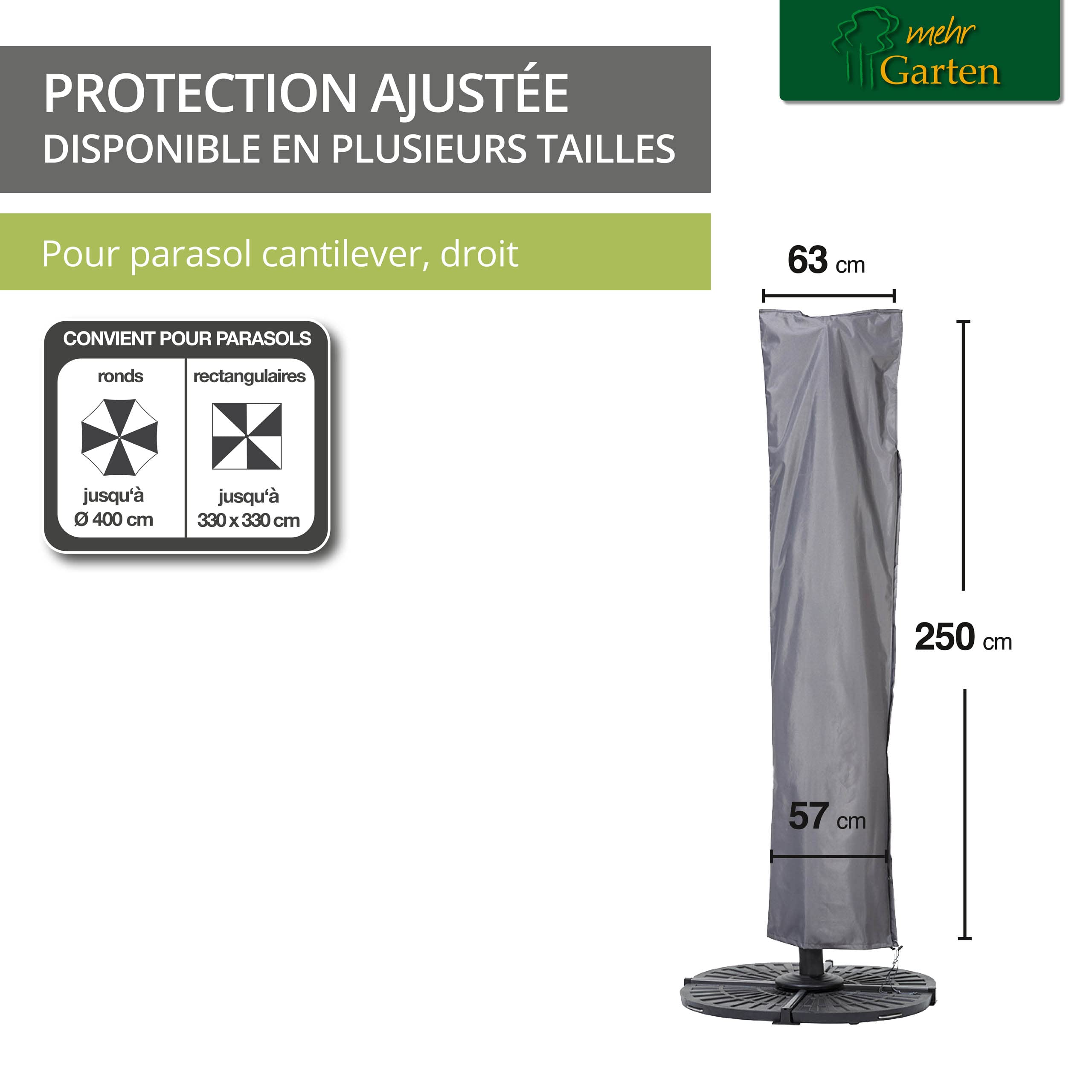 Housse parasol déporté droit 250x63/57 cm