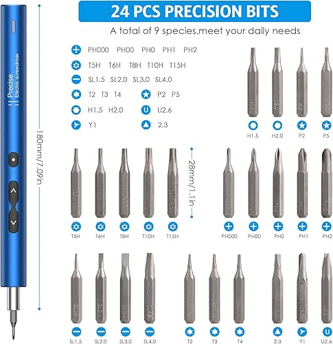 Miniatura 2 de AMIR Destornillador eléctrico para edificio de PC, juego de destornilladores automáticos de potencia pequeña 28 en 1 con 24 puntas, kit de