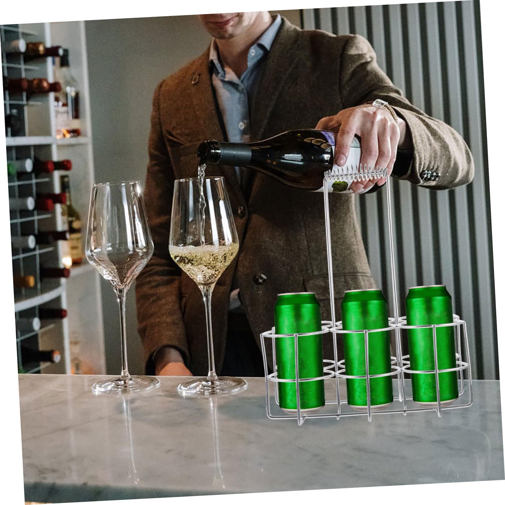 Luxshiny 6 Cerveza Estantería Estante De Almacenamiento De Vino Portabotellas Metalico Champaña Satnd Estante Portatil Carrito De Vino Portabotellas De Alambre Beber Navidad Posavasos