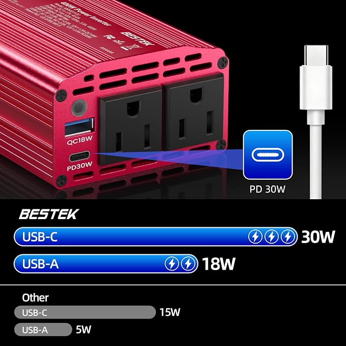 Inversor de Corriente BESTEK 400W DC 12V a AC 110V con USB miniatura 6
