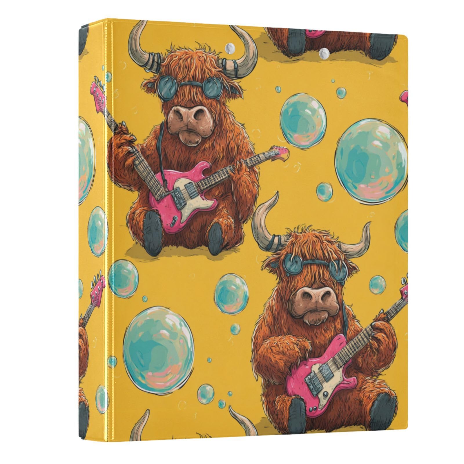 Kcldeci Raccoglitore a 3 anelli con copertina rigida, motivo mucca, 1 raccoglitore ad anelli rotondi da 3,8 cm, 200 fogli per ufficio/casa/rientro a scuola, confezione da 2