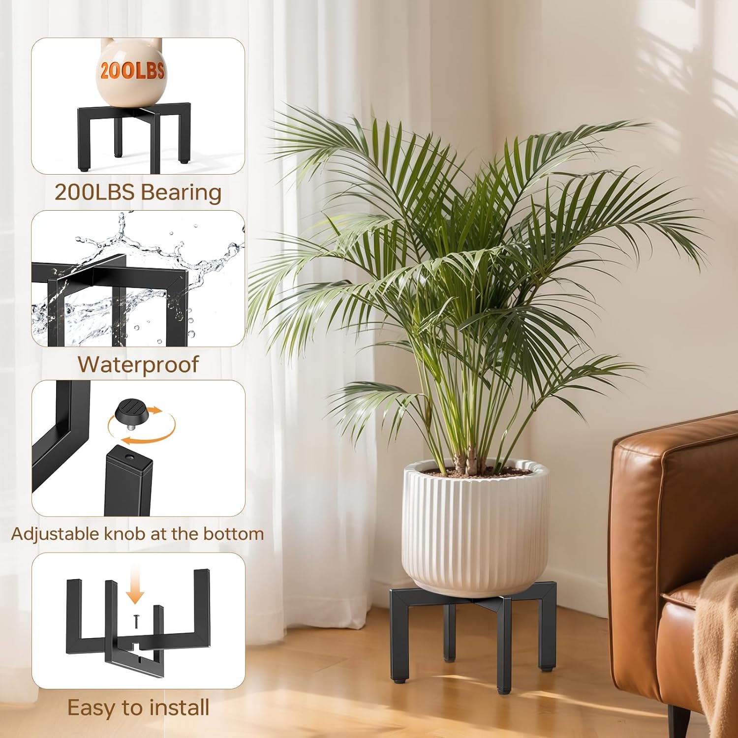 2Pack Adjustable Plant Stand Indoor Outdoor,Metal Modern Plant Stands, Plant Stand with Adjustable Feet,Low Short Plant Stands,Fit 8-12 inch Pots,Black (Pot & Plant Not Included)
