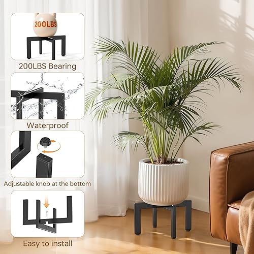 Miniatura 4 de Soporte ajustable para plantas para interiores y exteriores, soportes modernos de metal para plantas, soporte para plantas con patas ajustables,