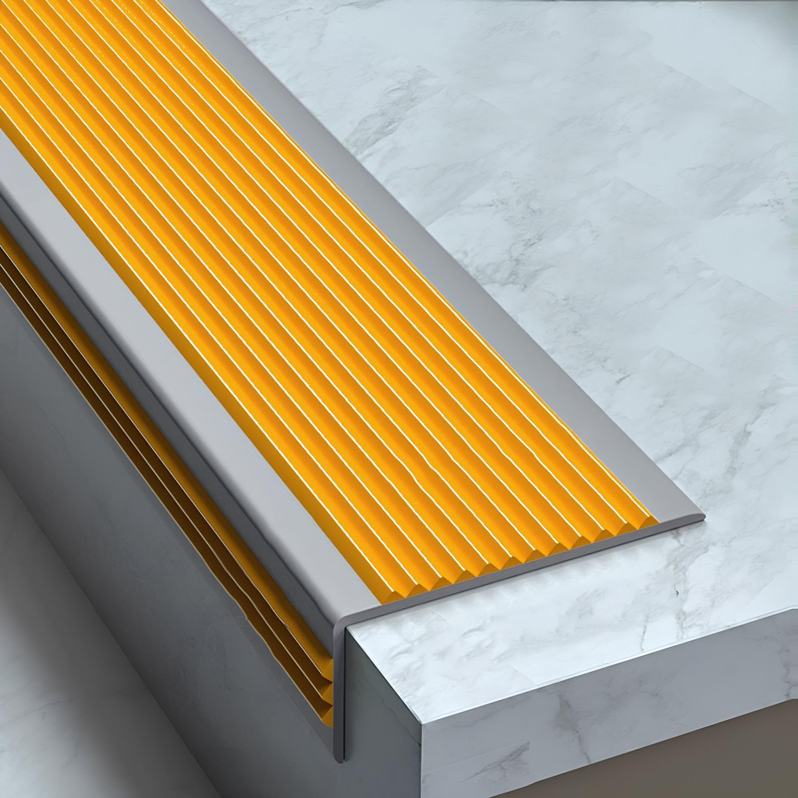 Tiras antideslizantes de vinilo impermeable para peldaños de escalera, autoadhesivas y cortables, antideslizantes, en forma de L, amarillas (2,6 cm x 3 cm x 15 m)