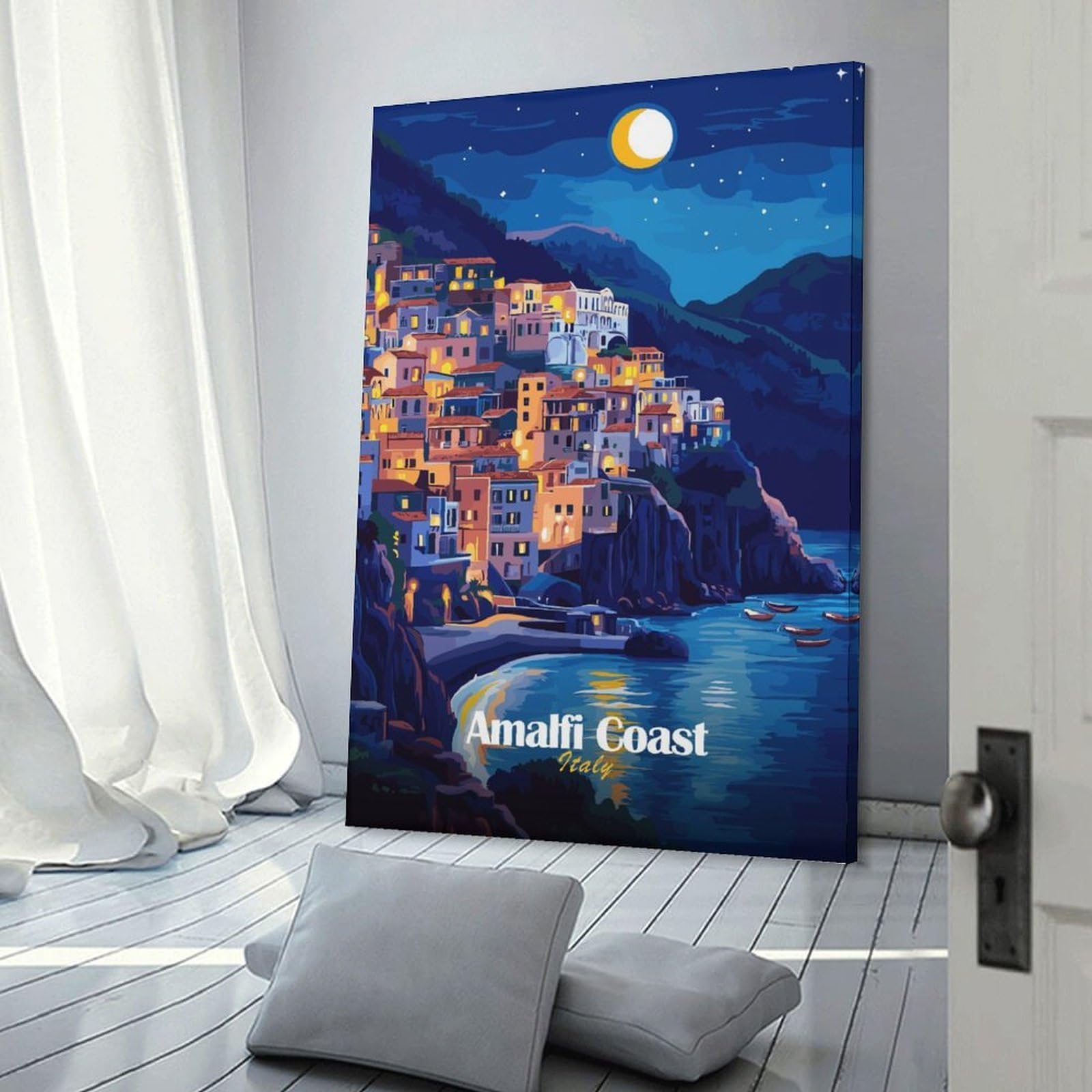 Junmoney Frame-Style-6 Amalfi Coast Italy Travel Wall Picture Print 24X36inch(60X90cm), For Lounge Decor, Offices Or Entryway Styling, A Flexible Wall Accent For Shared Spaces